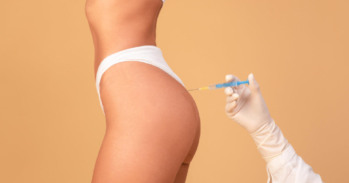 Close-up of a woman receiving a Liquid BBL cosmetic buttock injection for non-surgical enhancement in Severna Park, MD